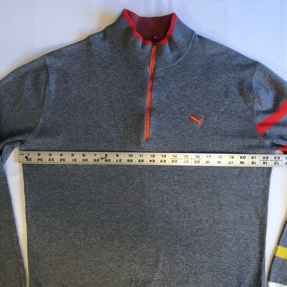 Puma Gray Fine Gage 1/4 Zip PullOn Sweater w/Colorful Stripe Sleeve Accent Sz L - Picture 4 of 8